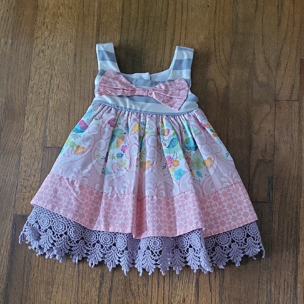 Counting Daisies Pink and Gray Ruched Tiered Sundress